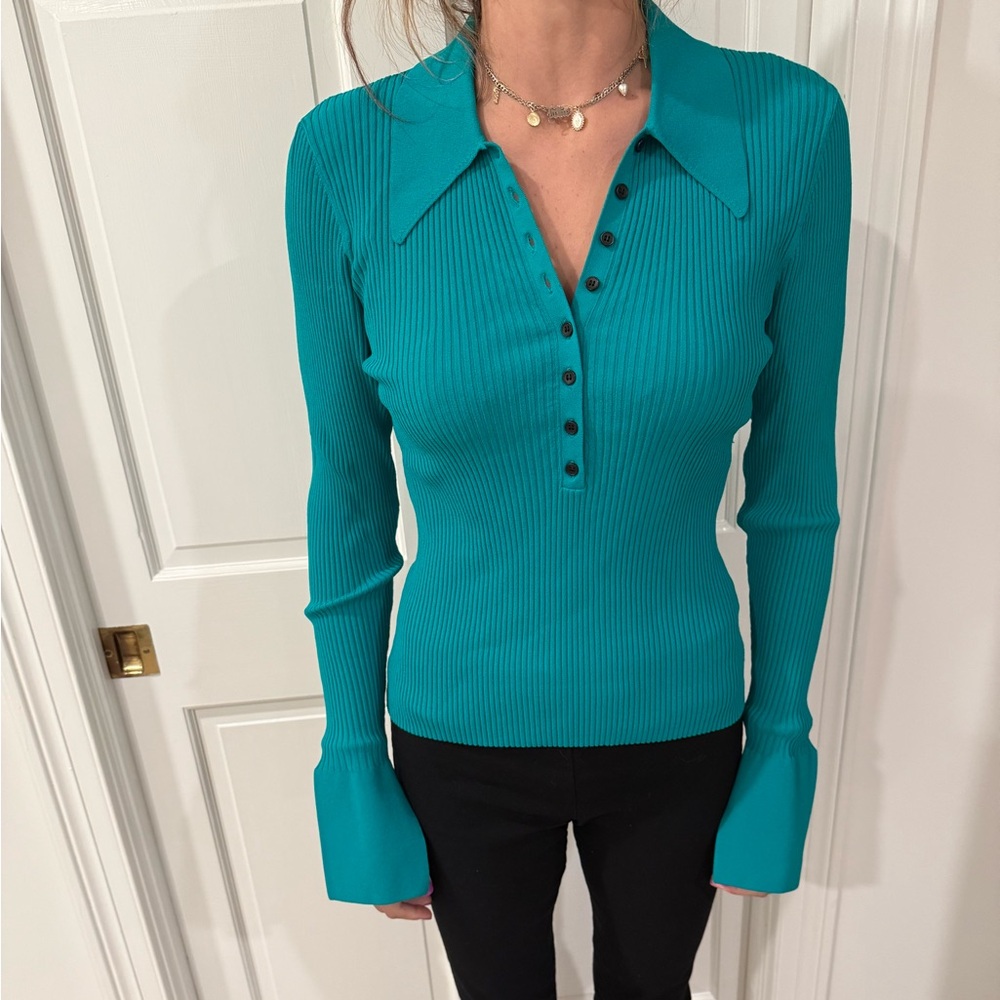 Teal Long Sleeve Ribbed Top
